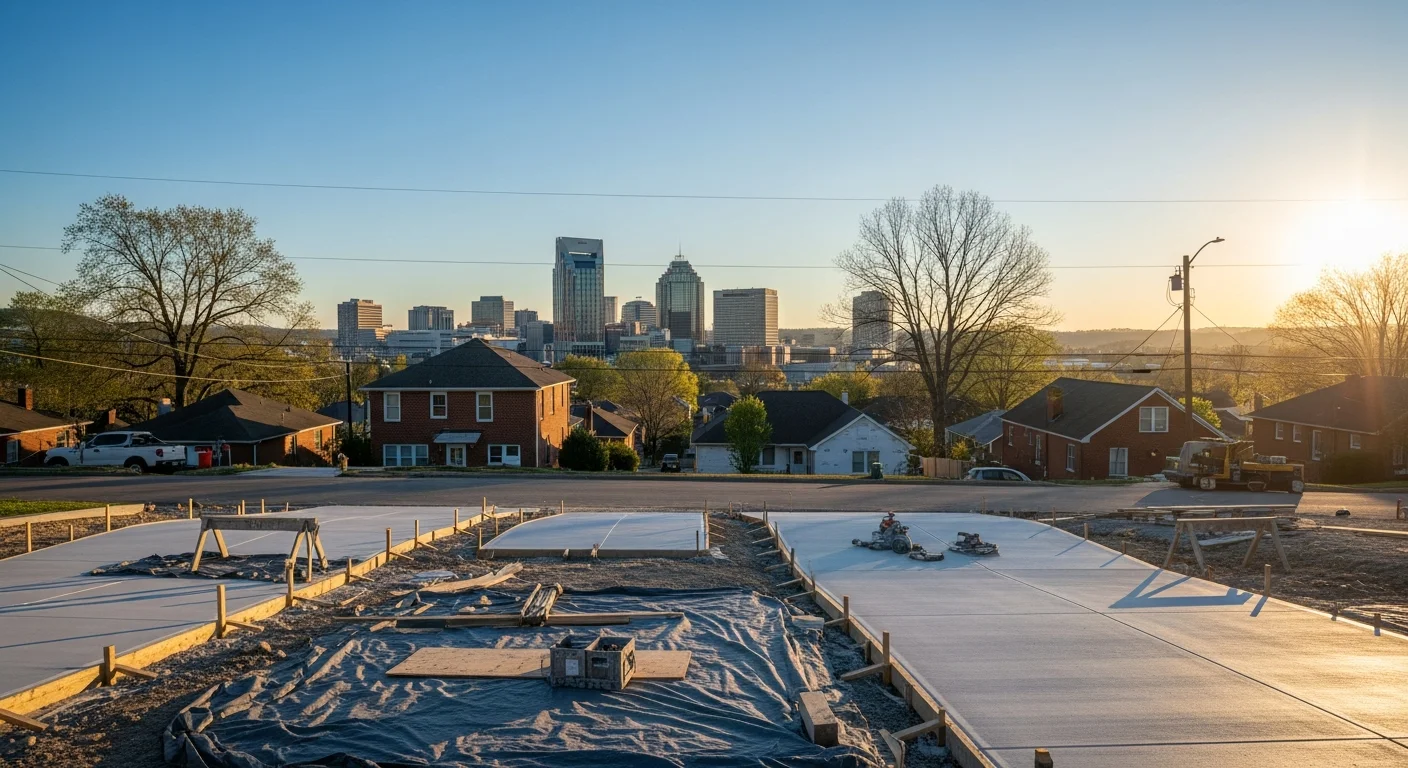 Knoxville downtown skyline with residential neighborhoods visible in the foreground under clear skies.